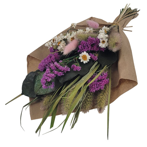 Petite 12" Bouquet: Purple Statice Flowers and Grains