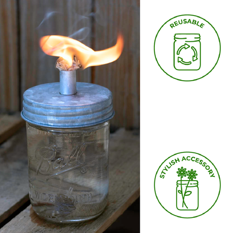 Tiki Torch Oil Lamp Lid in Galvanized Metal for Mason Jars