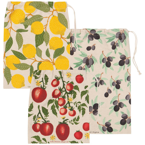 Reusable Linen Produce Bags - Mediterranean | Set of 3