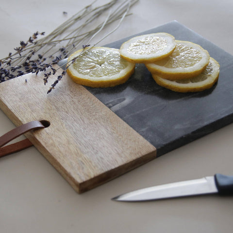 Black Rectangle Marble and Wood Serving Cutting Board