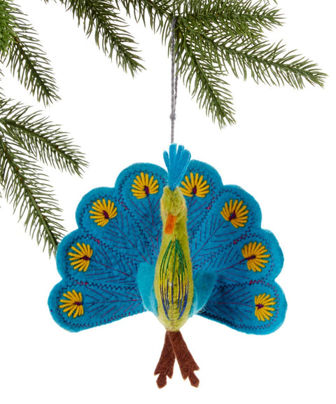 Handmade Fair-Trade Felt Holiday Ornament |Peacock
