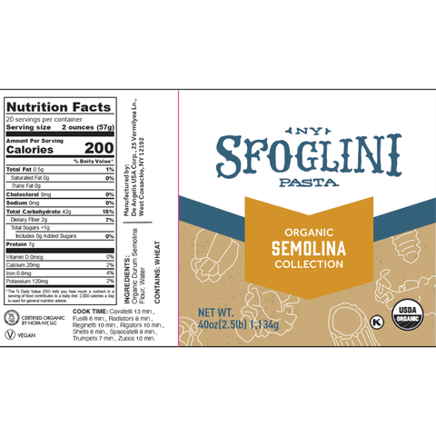 Cavatelli, BULK 10 lb case, Organic Durum Semolina Pasta