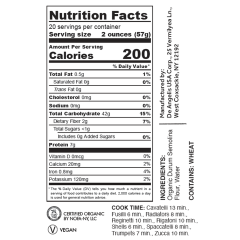 Ziti, BULK 10 lb case, Organic Durum Semolina Pasta