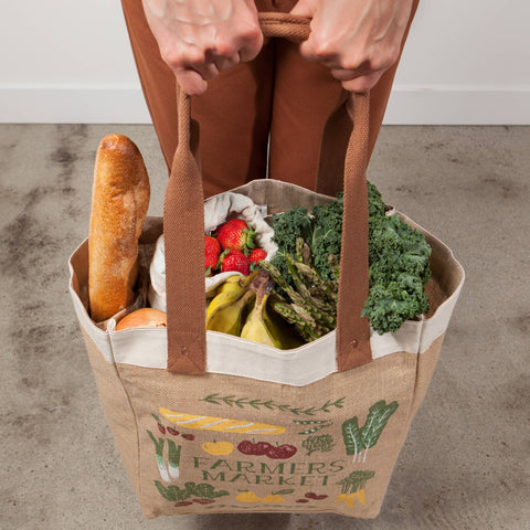 Farmers Market Large Burlap Market Tote