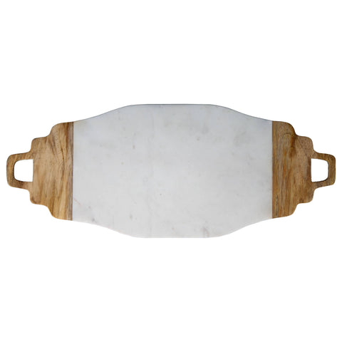 Alice White Marble and Wood Handled Kitchen Serving Board