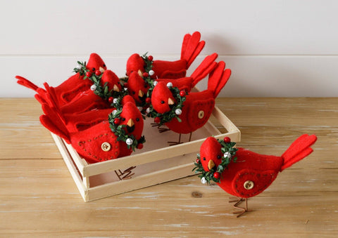 Cotton Felt Cardinal with Holly Wreath & Bells