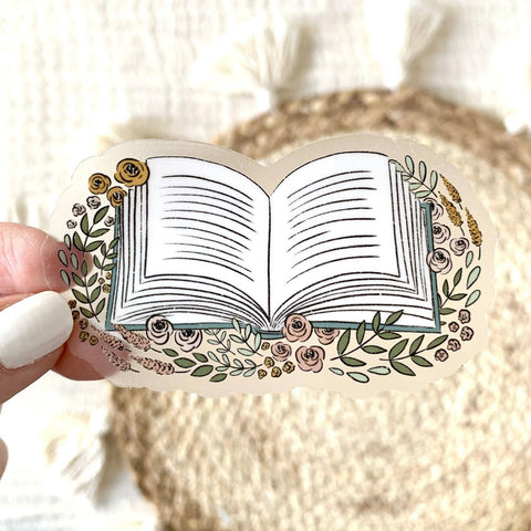 Floral Book Vinyl Sticker 3.25x2in | Bookish & Reading