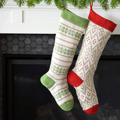 Stocking | Ecru Patterned with Red Details