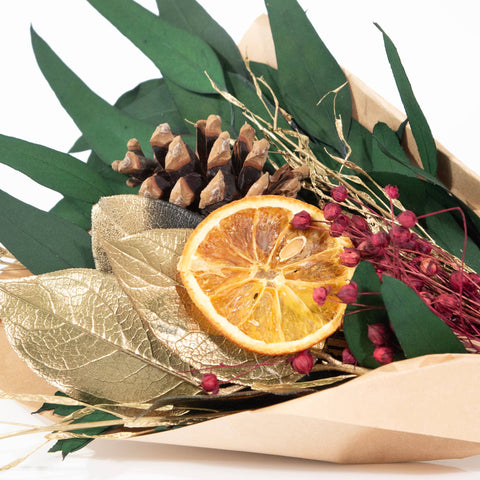 Hand Gathered Petite Winter 12" Holiday Bouquet | Gold Leaf & Willow Eucalyptus