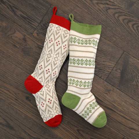 Stocking | Ecru Patterned with Red Details