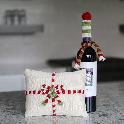 Gift Mini Christmas Pillow | Green & Ecru