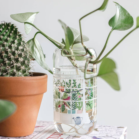 Greenhouse Glass With Bamboo Lid and Stainless Steel Straw