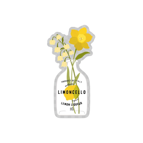 Floral Lemon Liqueur Bottle Sticker 3.2x1.6in