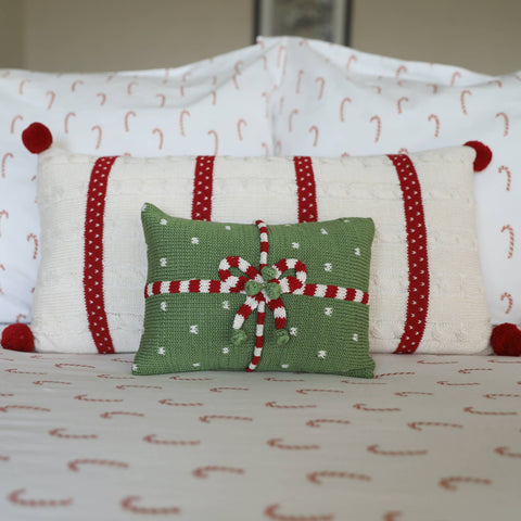 Gift Mini Christmas Pillow | Green & Ecru