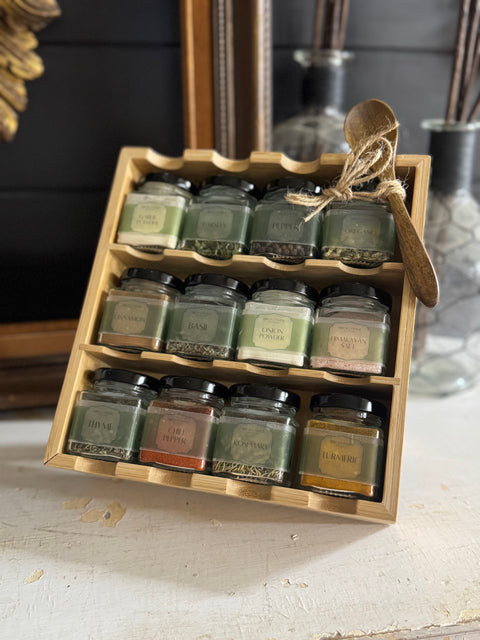 12-Jar Bamboo Spice Display Set (Refillable) | PRESALE