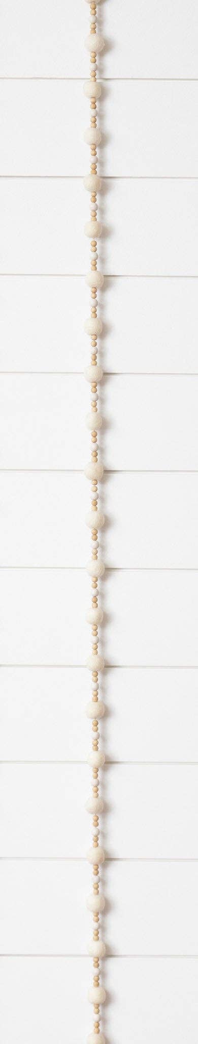 Garland - Cream Felt Balls And Wood Beads