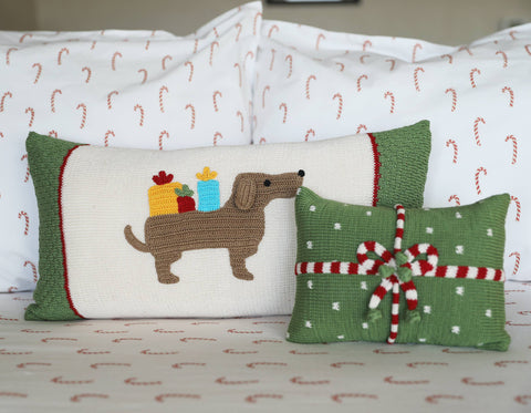 Gift Mini Christmas Pillow | Green & Ecru