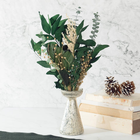 Hand Gathered Holiday Farmhouse 16"  Dried Floral Bouquet | Winter Grains