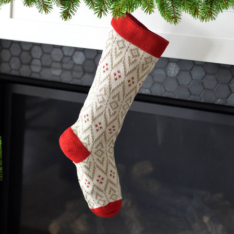 Stocking | Ecru Patterned with Red Details