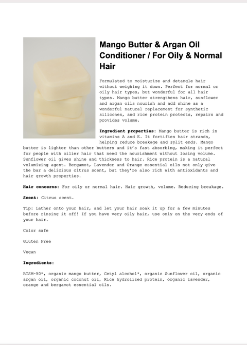 Unpackaged Argan Oil Solid Conditioner Bar -Normal/Oily Hair
