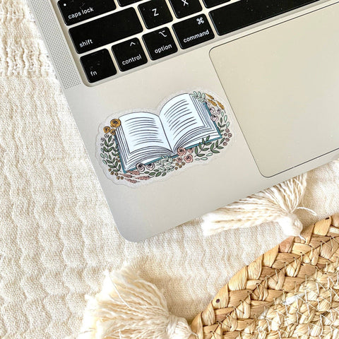 Floral Book Vinyl Sticker 3.25x2in | Bookish & Reading