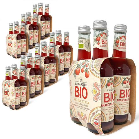 Tomarchio Organic Sicilian Blood Orange Soda, 4 x 9.3 Fl Oz (275ml) – Italian Sparkling Fruit Juice Drink