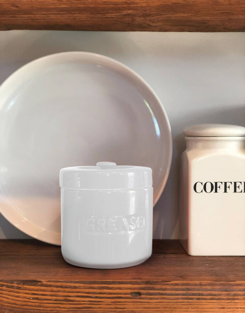 Porcelain White Cooking Kitchen Grease Container | 5” x 5" x 5"