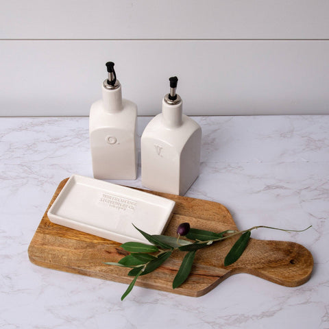 White Cottage Ceramic Oil and Vinegar Pair | Set of 2