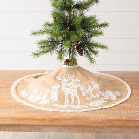 100% Cotton Woodland Animal Folkart Christmas Tree Skirt