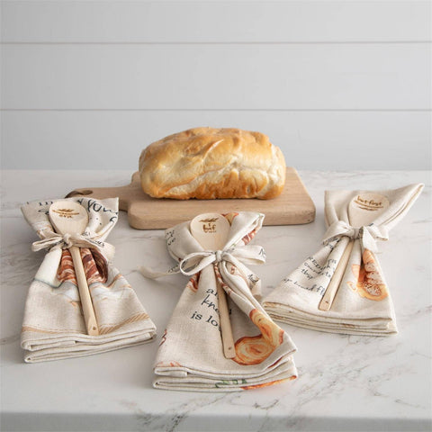 Wooden Spoon And Tea Towel Gift Set - Sourdough Themed