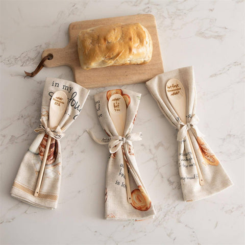 Wooden Spoon And Tea Towel Gift Set - Sourdough Themed