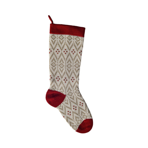 Stocking | Ecru Patterned with Red Details