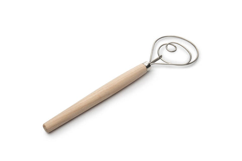 Stainless Steel and Wood Danish Dough Whisk | 12"
