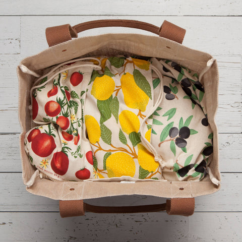 Reusable Linen Produce Bags - Mediterranean | Set of 3