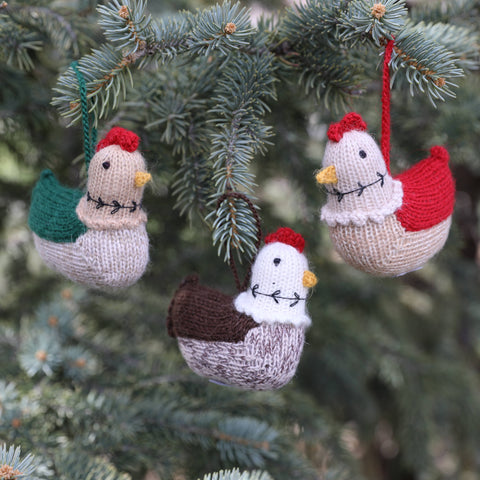 Handmade Knit Hen Holiday Ornament | Single Ornament