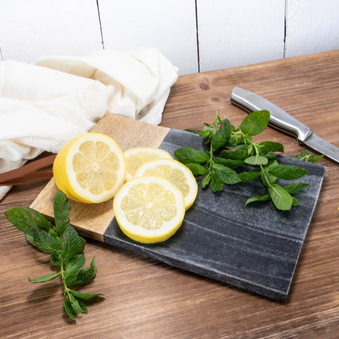Black Rectangle Marble and Wood Serving Cutting Board