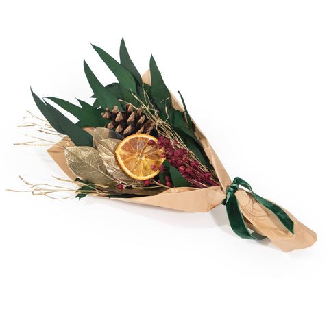 Hand Gathered Petite Winter 12" Holiday Bouquet | Gold Leaf & Willow Eucalyptus