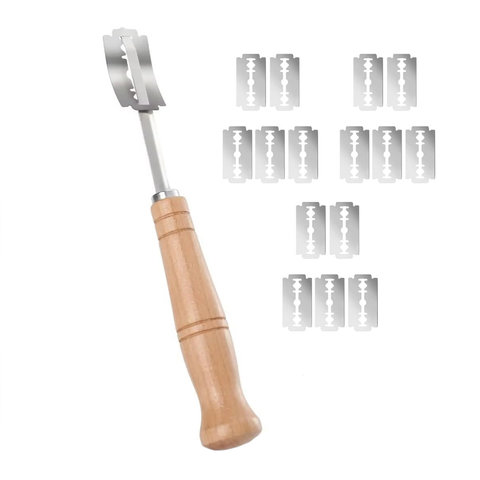 Stainless Steel Bread Lame With Wooden Handle | 15 Blades included