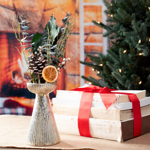 Hand Gathered Petite Winter 12" Holiday Bouquet | Gold Leaf & Willow Eucalyptus