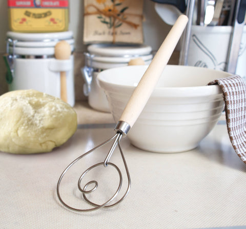 Stainless Steel and Wood Danish Dough Whisk | 12"