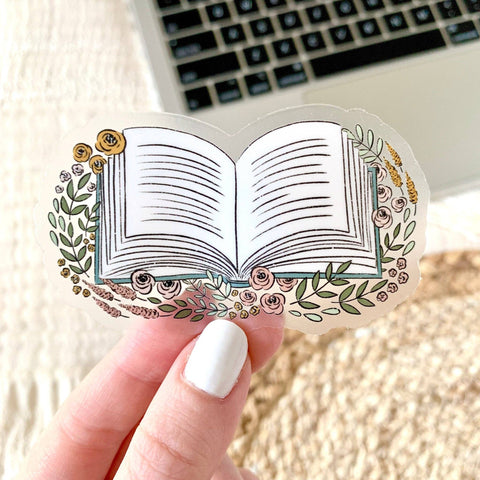 Floral Book Vinyl Sticker 3.25x2in | Bookish & Reading