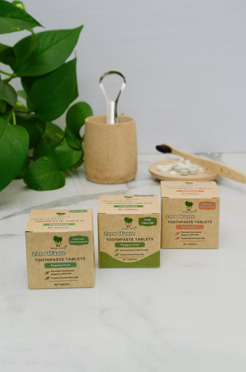 Zero Waste Toothpaste Tablets in Refillable Amber Glass Jars