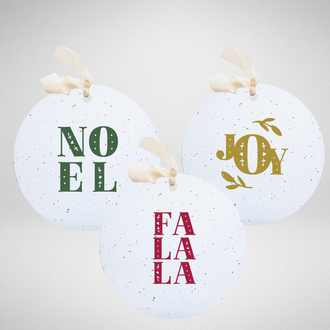 Plantable Seed Gift Tags /Ornaments Set of 3: JOY NOEL FA LA