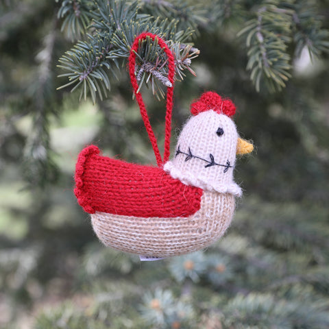 Handmade Knit Hen Holiday Ornament | Single Ornament
