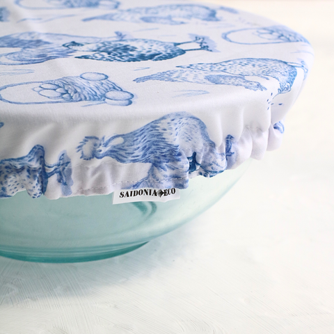 Reusable 100% Cotton Bowl Cover | Indigo Chickens