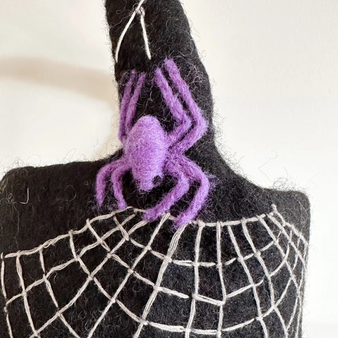 Felt Halloween Witch Cauldron Basket With Spider Web Detail