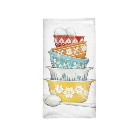 100% Cotton Kitchen / Tea Towel - vintage dishes with mixing bowls and eggs