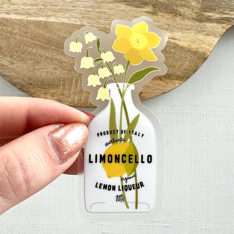 Floral Lemon Liqueur Bottle Sticker 3.2x1.6in