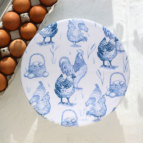 Reusable 100% Cotton Bowl Cover | Indigo Chickens