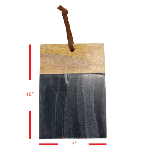 Black Rectangle Marble and Wood Serving Cutting Board